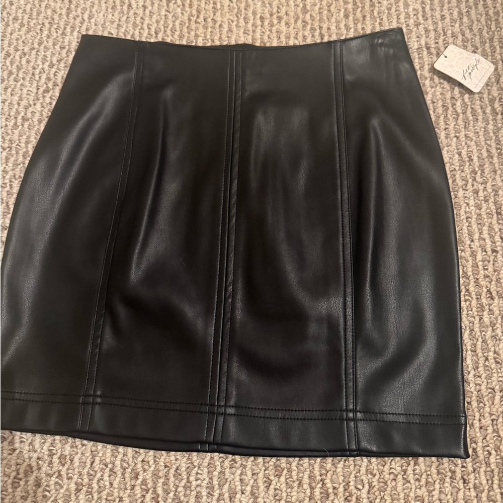 Free People Black Leather Skirt